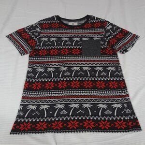 ON THE BYAS REPEATED PALM TREES SNOWFLAKES MEDIUM BLACK T-SHIRT K776